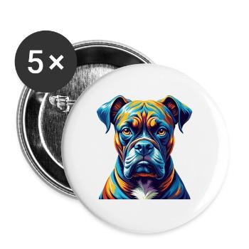 Bull Boxer Hund Rasse Bunt Karikatur Kawaii - Buttons groß 56 mm (5er Pack) - Weiß - Vorne