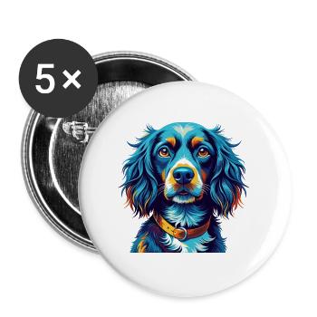 Blauer Picardy Spaniel Hund Rasse Karikatur Kawaii - Buttons groß 56 mm (5er Pack) - Weiß - Vorne