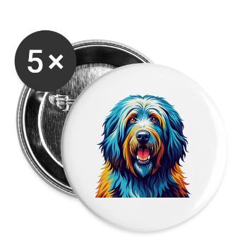 Bergamasker Schäferhund Rasse Bunte Karikatur Kawaii - Buttons groß 56 mm (5er Pack) - Weiß - Vorne