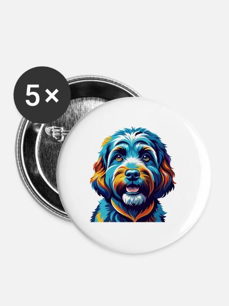 Cockapoo Hunderasse Bunt Karikatur Kawaii - Buttons groß 56 mm (5er Pack) - Weiß