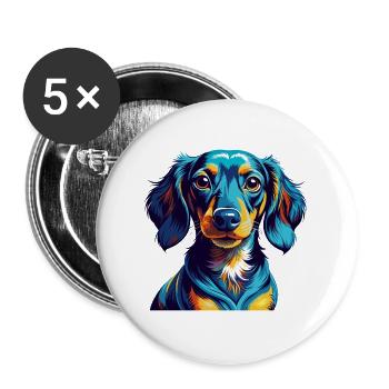 Dackel Hunderasse Bunt Karikatur Kawaii - Buttons groß 56 mm (5er Pack) - Weiß - Vorne