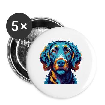 Curly Coated Retriever Hunderasse Karikatur Kawaii - Buttons groß 56 mm (5er Pack) - Weiß - Vorne