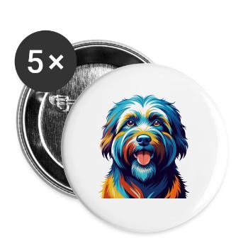 Chien de berger catalan race coloré dessin animé kawaii - Lot de 5 grands badges (56 mm) - blanc - Devant