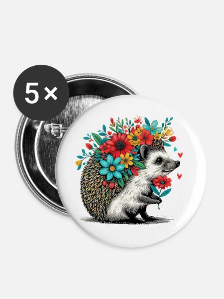 Igel - Buttons groß 56 mm (5er Pack) - Weiß