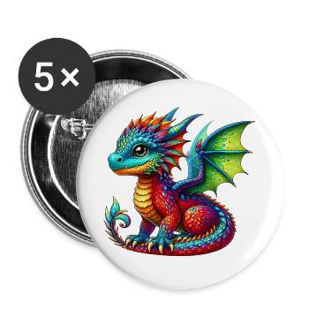 Dragon - Lot de 5 grands badges (56 mm) - blanc - Devant