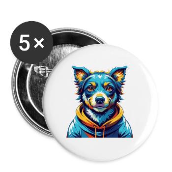 Dunker Hunderasse Bunt Karikatur Kawaii - Buttons groß 56 mm (5er Pack) - Weiß - Vorne