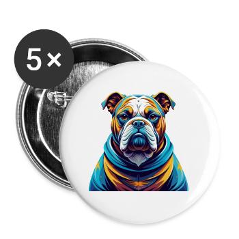 Bouledogue anglais race coloré dessin animé Kawaii - Lot de 5 grands badges (56 mm) - blanc - Devant