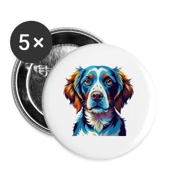 French Brittany Dog Breed Colorful Cartoon Kawaii - Buttons large 2.2''/56 mm (5-pack) - white - Front