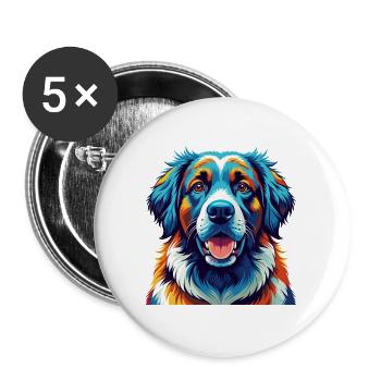 Grande race de chien des Pyrénées dessin animé coloré Kawaii - Lot de 5 grands badges (56 mm) - blanc - Devant