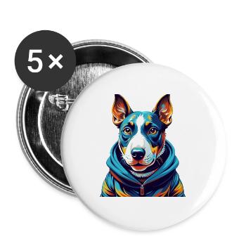 Miniatur Bullterrier Hund Rasse Karikatur Kawaii - Buttons groß 56 mm (5er Pack) - Weiß - Vorne