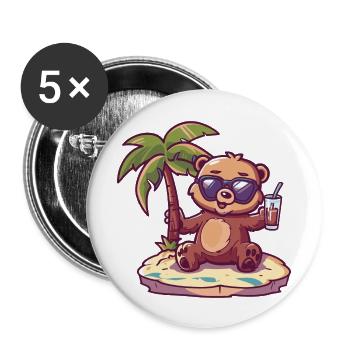 Bär Sommer Strand Comic - Buttons groß 56 mm (5er Pack) - Weiß - Vorne