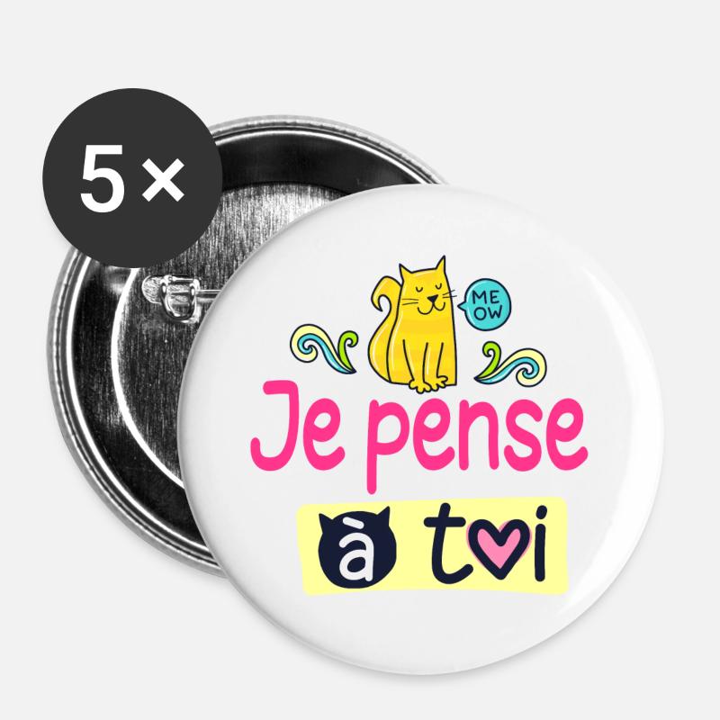 Ich denke an dich – Happy Cat - Buttons groß 56 mm (5er Pack) - Weiß