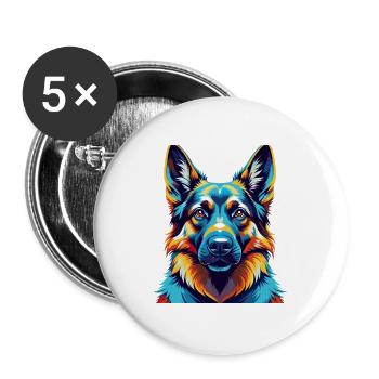 German Shepherd Dog Breed Colorful Cartoon Kawaii - Buttons large 2.2''/56 mm (5-pack) - white - Front