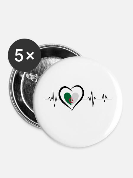 Herzschlag Algerien - Buttons groß 56 mm (5er Pack) - Weiß