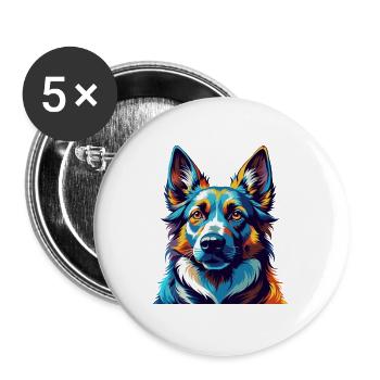 Berger d’Europe de l’Est Race Dessin animé Kawaii - Lot de 5 grands badges (56 mm) - blanc - Devant