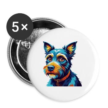 Blauer Paul Terrier Hund Rasse Karikatur Kawaii - Buttons groß 56 mm (5er Pack) - Weiß - Vorne