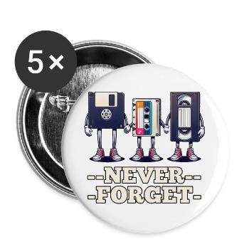 Floppy Disk, Cassette, VHS - Never Forget - Buttons large 2.2''/56 mm (5-pack) - white - Front