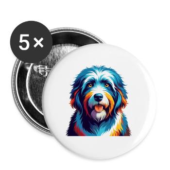 Vieux chien de berger anglais race coloré dessin animé Kawaii - Lot de 5 grands badges (56 mm) - blanc - Devant
