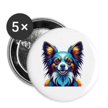 Papillon Hunderasse Bunte Karikatur Kawaii - Buttons groß 56 mm (5er Pack) - Weiß - Vorne