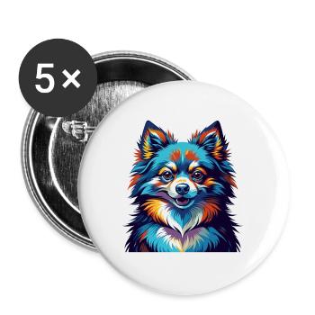 Pommersche Deutsche Spitz Hunderasse Karikatur Kawaii - Buttons groß 56 mm (5er Pack) - Weiß - Vorne