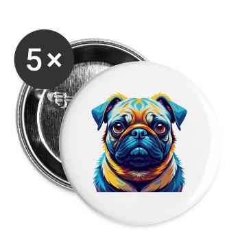 Mops Hund Rasse Buntes Aquarell Karikatur Kawaii - Buttons groß 56 mm (5er Pack) - Weiß - Vorne