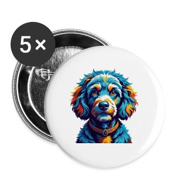 Caniche Chien Race Coloré Dessin Animé Kawaii - Lot de 5 grands badges (56 mm) - blanc - Devant