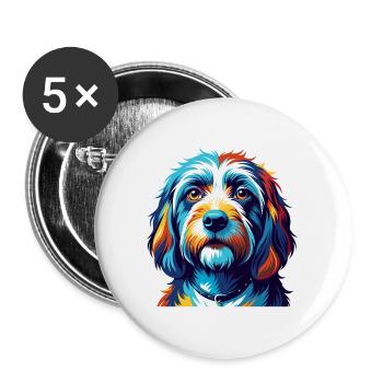 Petit Basset Griffon Vendéen Hunderasse Karikatur - Buttons groß 56 mm (5er Pack) - Weiß - Vorne