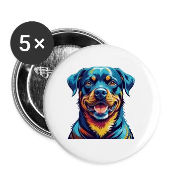 Rottweiler Chien Race Coloré Dessin Animé Kawaii - Lot de 5 grands badges (56 mm) - blanc - Devant