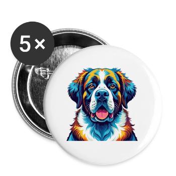 Saint Bernard Chien Race Coloré Dessin Animé Kawaii - Lot de 5 grands badges (56 mm) - blanc - Devant