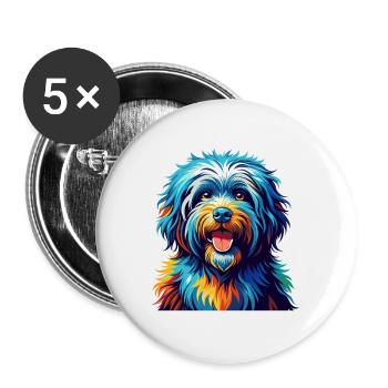 Puli Chien Race Coloré Aquarelle Dessin Animé Kawaii - Lot de 5 grands badges (56 mm) - blanc - Devant