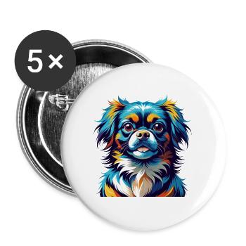 Épagneul tibétain chien race Dessin animé coloré Kawaii - Lot de 5 grands badges (56 mm) - blanc - Devant