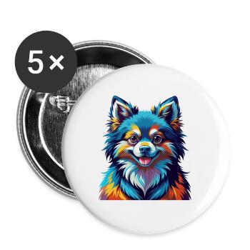 Spielzeug Deutscher Spitz Hund Rasse Bunte Karikatur Kawaii - Buttons groß 56 mm (5er Pack) - Weiß - Vorne