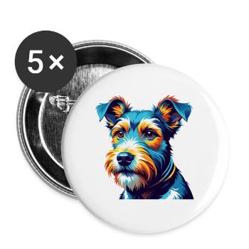 Draht Foxterrier Hunderasse Bunte Karikatur Kawaii - Buttons groß 56 mm (5er Pack) - Weiß - Vorne