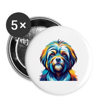 Tibétain Kyi Apso Chien Race Coloré Dessin Animé Kawaii - Lot de 5 grands badges (56 mm) - blanc - Devant