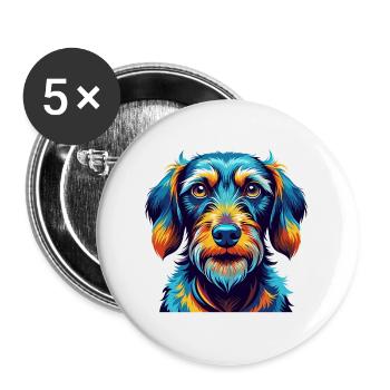 Drahthaariger Dackel Hunderasse Karikatur Kawaii - Buttons groß 56 mm (5er Pack) - Weiß - Vorne