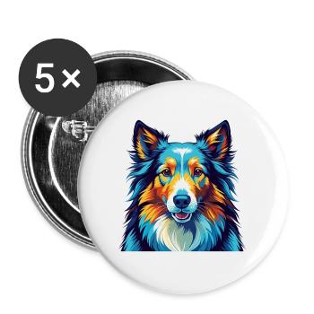 Chien de berger Shetland race Coloré Dessin animé Kawaii - Lot de 5 grands badges (56 mm) - blanc - Devant