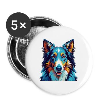 Collie lisse chien race Coloré Dessin animé Kawaii - Lot de 5 grands badges (56 mm) - blanc - Devant