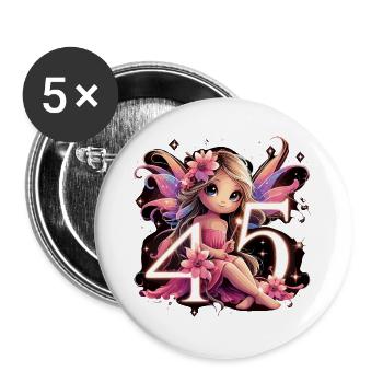 45 Jahre Fee Elfe Geburtstag Jubiläum Geschenk - Buttons groß 56 mm (5er Pack) - Weiß - Vorne
