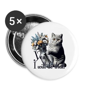 BKH Britisch Kurzhaar Katze Vase umkippen Geschenk - Buttons groß 56 mm (5er Pack) - Weiß - Vorne