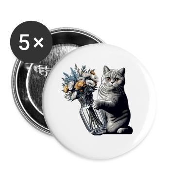 BKH Britisch Kurzhaar Katze Vase umkippen Geschenk - Buttons groß 56 mm (5er Pack) - Weiß - Vorne
