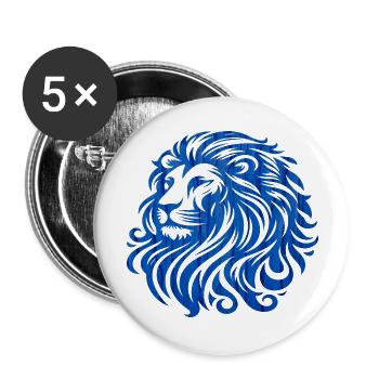 Blauer Löwe, durchbrochenes Gemälde. Der König der Tiere. - Buttons groß 56 mm (5er Pack) - Weiß - Vorne