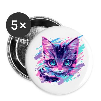 Kosmische Katze - Buttons groß 56 mm (5er Pack) - Weiß - Vorne