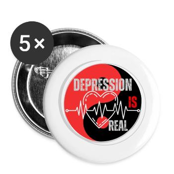 Design "Depression is real" red black - Buttons large 2.2''/56 mm (5-pack) - white - Front