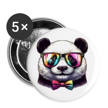 Panda avec lunettes et nœud papillon - Lot de 5 grands badges (56 mm) - blanc - Devant