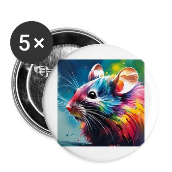 Maus Farbig - Buttons groß 56 mm (5er Pack) - Weiß - Vorne