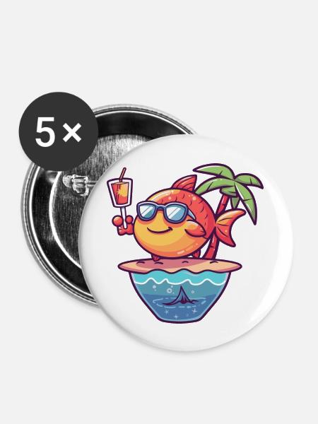 Fisch Sommer Ozean Comic - Buttons groß 56 mm (5er Pack) - Weiß
