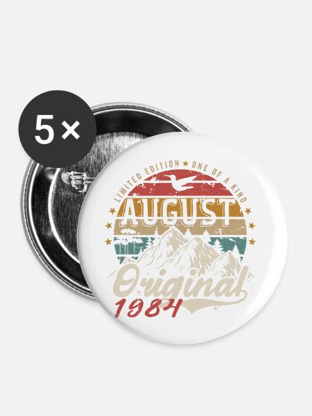 August 1984 - Made In August 1984 - Jahrgang 1984 - Buttons groß 56 mm (5er Pack) - Weiß