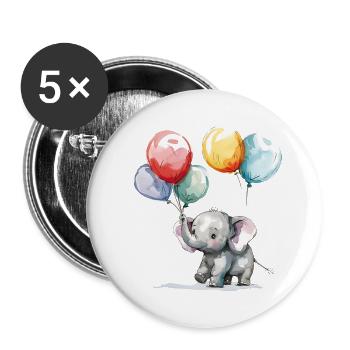 Lustiger kleiner Elefant mit bunten Ballonen - Buttons groß 56 mm (5er Pack) - Weiß - Vorne