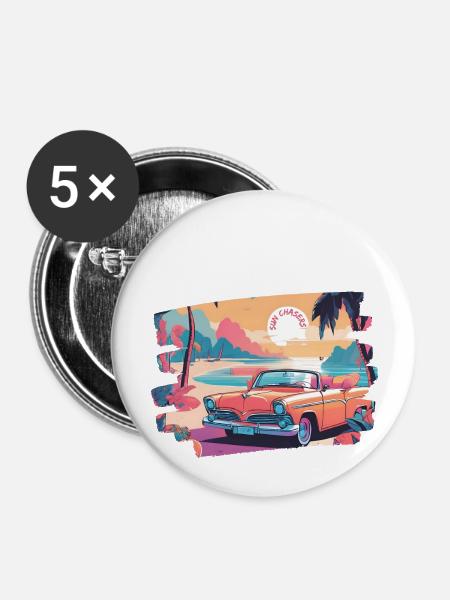 Sun Chasers - Buttons groß 56 mm (5er Pack) - Weiß