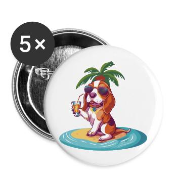 Beagle Dog Summer Beach Comic - Buttons large 2.2''/56 mm (5-pack) - white - Front